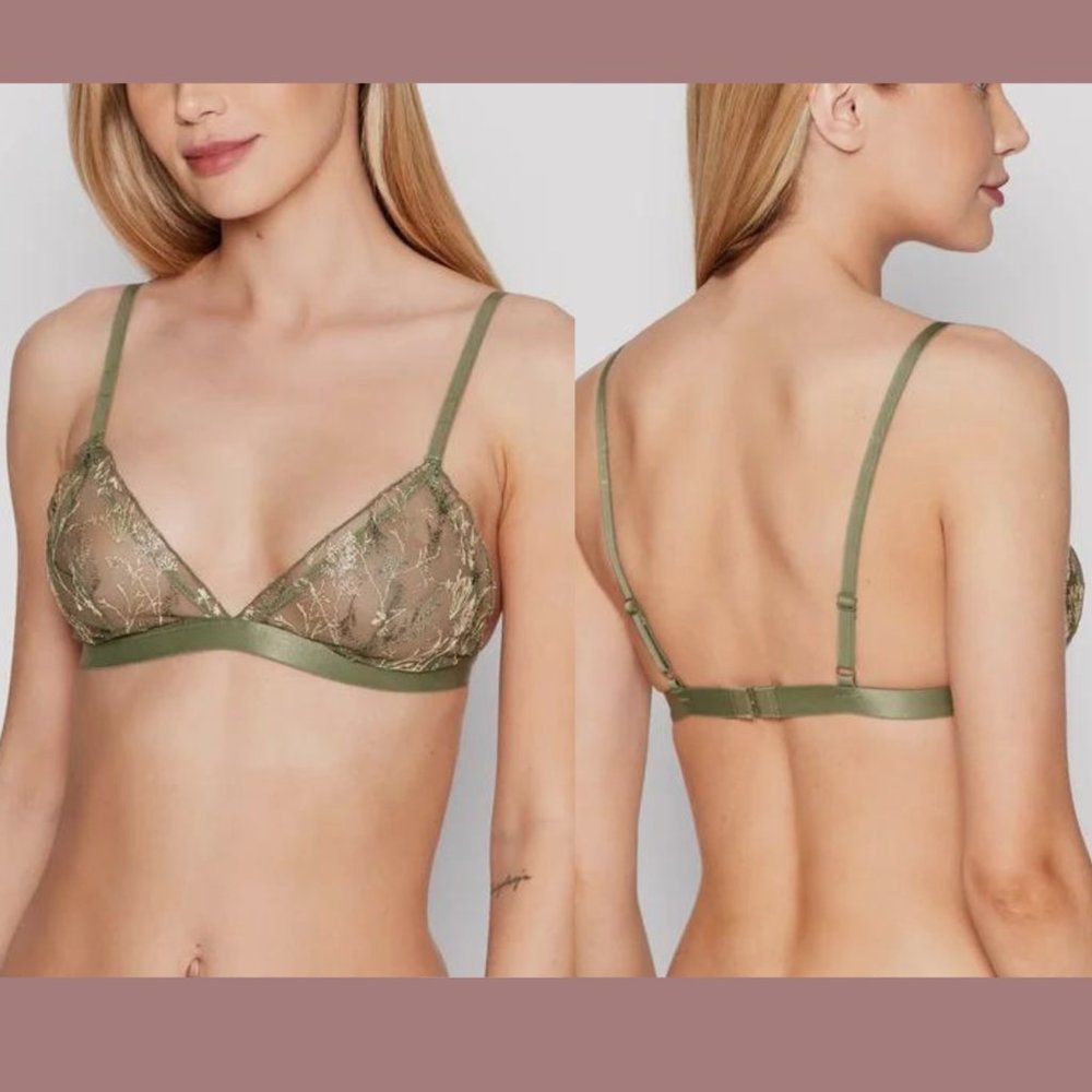 NEW $49 ETAM [ 36D ]‎ Louange Embroidered Bralette In Kaki Olive Green